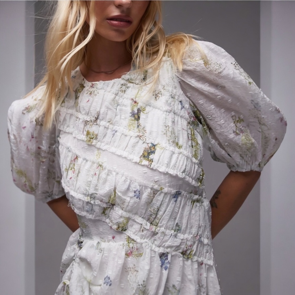 New All Saints Dress Serene Lace Ecru/White Midi Dress Size 8 - Picture 3 of 12
